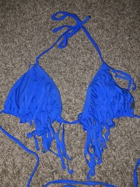 SHEIN Royal Blue Fringe Triangle Bikini Top